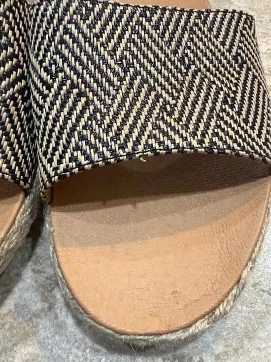 Tommy Bahama Black & Cream Woven Espadrille Slide Mules - Picture 3 of 9